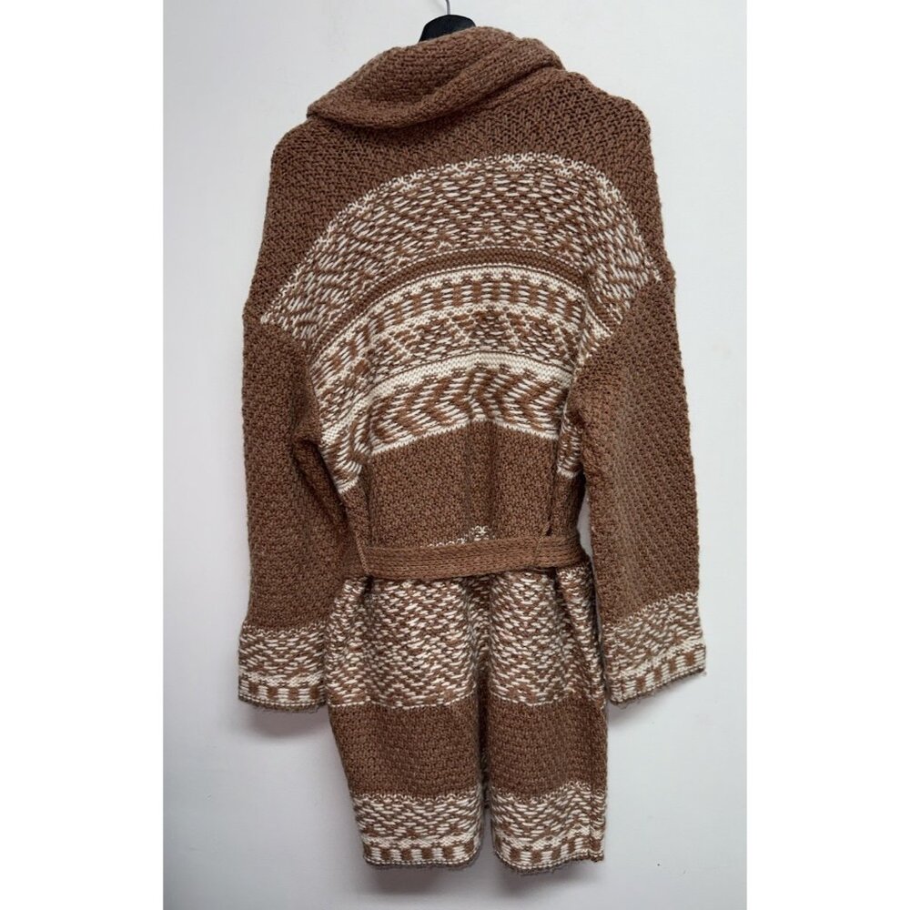 Lucky Brand Cardigan Sweater Womens M Fair Isle Boho Southwestern Brown Coatigan - Picture 5 of 7